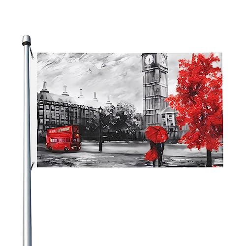 Rote Londoner Straßenflagge, 90 x 152 cm, lustige Outdoor-Banner, Urlaub, Gartenflagge, Willkommensbanner für Zuhause, Garten, Hof, Rasen, Dekoration, Flaggen, Indoor/Outdoor, doppelseitiger Druck von QQLADY