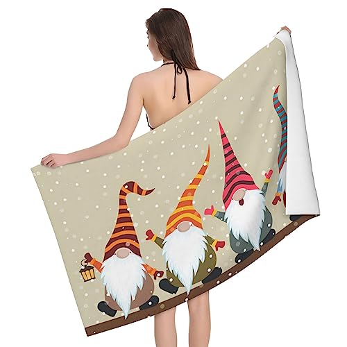 Weihnachts-Winter-Zwerge, Badetücher für Badezimmer, 81,3 x 132,9 cm, Strandtuch, leichte Mikrofaser, sandfrei, schnell trocknendes Handtuch, saugfähiges Badezimmer-Handtuch für Hotel, Fitnessstudio, von QQLADY