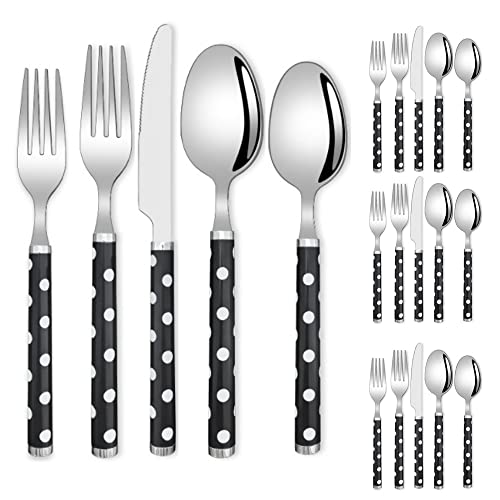 Besteckset, Besteckset, Besteckset aus Edelstahl, transparent, Set aus Löffel, Messer und Gabel, verdicktes, schwarz-weiß gepunktetes Besteck mit langem Griff Besteckset, Besteckset, Besteckset aus Edelstahl, transparent, Set aus Löffel, Messer und Gabel, verdicktes, schwarz-weiß gepunktetes Besteck mit langem Griff von QQNQQ