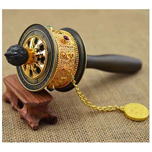 QQNQQ Buddhistisches Handgebet, buddhistisches Gebetsrad, mit Handkurbel, Handgebetrad, Schriftrolle, Rad for Beten, Meditieren(Black) von QQNQQ