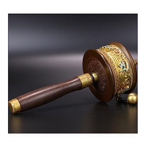 QQNQQ Buddhistisches Handgebet, buddhistisches Gebetsrad, mit Handkurbel, tibetisches, Handgebetrad aus Kupfer – handgeschnitzt authentischem Holzgriff von QQNQQ