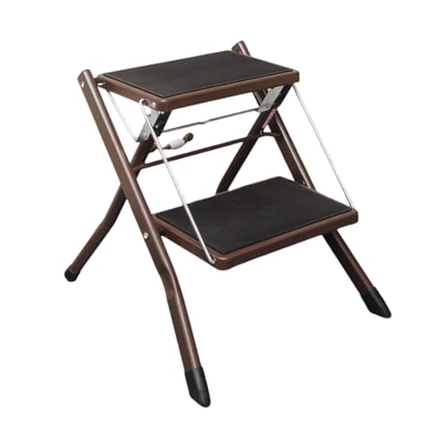 QQNQQ Fußhocker, Rutschfester Tritthocker aus Metall, Fußhocker aus Metall, rostbeständig, platzsparend, Kleiner Schrankhocker, Trittleiter for Reinigen von Gemälden(Brown) von QQNQQ