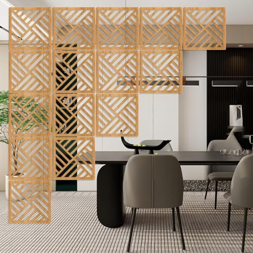 Raumteiler, wasserdichtes hängendes Raumteilerpaneel aus Holz-Kunststoff – 11,4 x 11,4 Zoll – DIY-Dekorativer Paravent for Moderne Innenräume, Natur, 4 Stück von QQNQQ