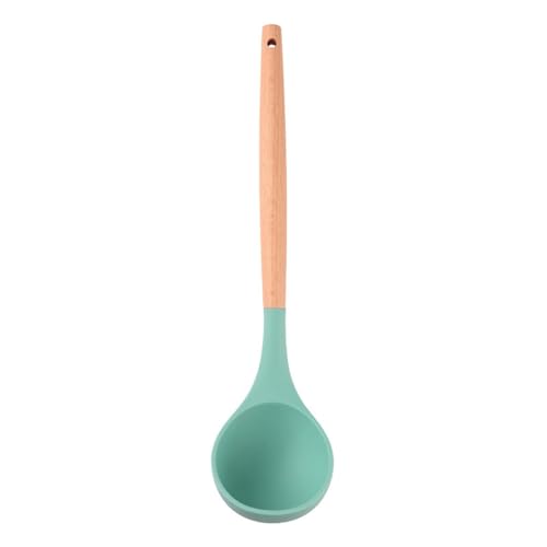 Suppenkelle, Küchenwerkzeuge, Küchenkellen mit Holzgriff, Löffel, hitzebeständig, Koch- und Servierlöffel for Suppe, Soße, Chili, Bratensoße, Salat, leicht zu reinigen(Lake Green) von QQNQQ