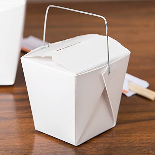 Weiße chinesische asiatische Papierbox zum Herausnehmen mit Drahtgriff, auslauf- und fettbeständig, stapelbar, to go-Boxen (25 Stück, 473 ml) von QQOUTLET