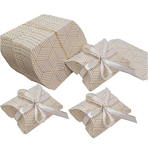 100 Stück Kissen Form Hochzeits Geschenkboxen, Kraftpapier Kissen Box, Kissen Form Papier Box, Kissen Form Süßigkeiten Box, für Schokoladennuss Handgemachte Kekse Kleines Geschenk (Golden) von Bssowe