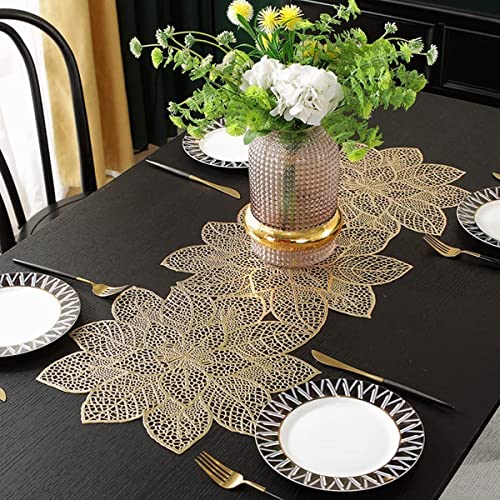 QQY Blatt geformte Tischsets PVC Hohl Tischläufer rutschfeste dekorative Tischmatten Tischset Für Home Party Küche Essen Hochzeit Dekor (Gold-1) von QQY