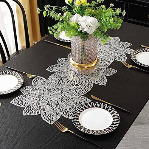 QQY Blatt geformte Tischsets PVC Hohl Tischläufer rutschfeste dekorative Tischmatten Tischset Für Home Party Küche Essen Hochzeit Dekor (Silber-1) von QQY