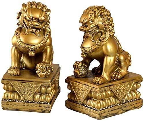 Figuren zur Dekoration Statuen Skulpturen Ornamente Fu Foo Hunde Statuen Peking Löwenpaar Chinesisches Feng Shui Dekor Wohlstandszubehör Figur Große Harz goldene Skulptur for Haus und Büro Garten 0531 von QQYDZSW