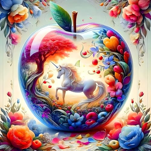 QQYRHN 5D Apfel Blumen Diamond Painting Kit für Erwachsene Anfänger Einhorn Diamant Kunst Kits Vollständiges DIY Fantasie Diamantstickerei-Set Perfekt zur Entspannung und Dekoration 30x30 cm von QQYRHN