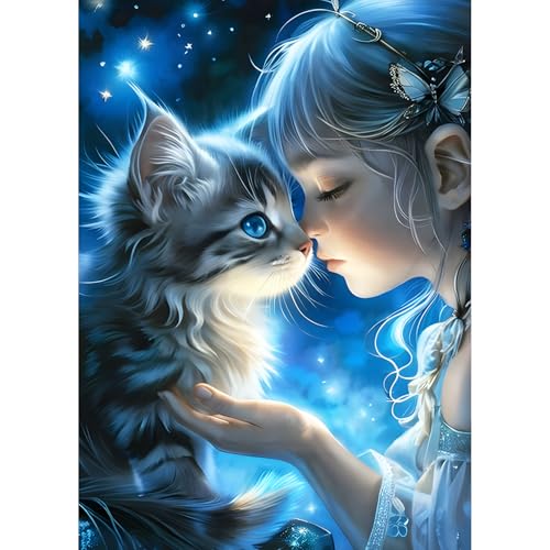 QQYRHN 5D Fee Kätzchen Diamond Painting Kit für Erwachsene Anfänger Katze Diamant Kunst Kits Vollständiges DIY Traumland Diamantstickerei-Set Perfekt zur Entspannung und Dekoration 30x40 cm von QQYRHN