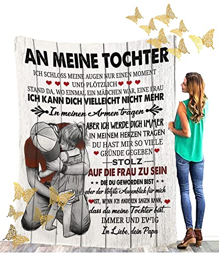 QQYXCA Kuscheldecke Flauschig,Tochter Geschenke Von Papa,An Meine Tochter Decke Flanell Microfaser Fleecedecke Personalisierte Luftpostbrief Gedruckte Decke,Geburtstag,Weihnachten Geschenke von QQYXCA