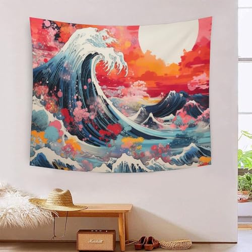 Japanese Style Waves 3D Printing Tapestry for Living Room Bedroom Decorations Wall Hanging Home Decor Poster 70cmx100cm von QQZNFTBVF