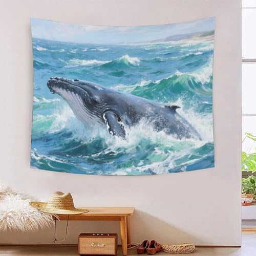QQZNFTBVF Blue Whale 3D Printing Tapestry for Living Room Bedroom Decorations Wall Hanging Home Decor Bedding 180cmx230cm von QQZNFTBVF
