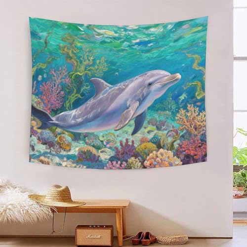 QQZNFTBVF Dolphin 3D Printing Tapestry for Living Room Bedroom Decorations Wall Hanging Home Decor Poster 100cmx150cm von QQZNFTBVF
