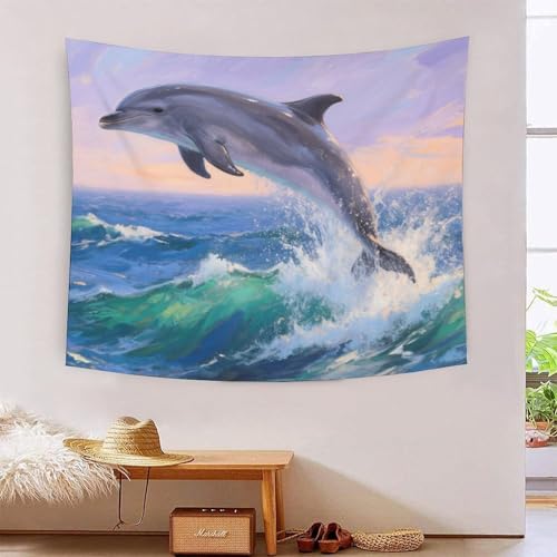 QQZNFTBVF Dolphin 3D Printing Tapestry for Living Room Bedroom Decorations Wall Hanging Home Decor Wall Decor Blanket 130cmx150cm von QQZNFTBVF