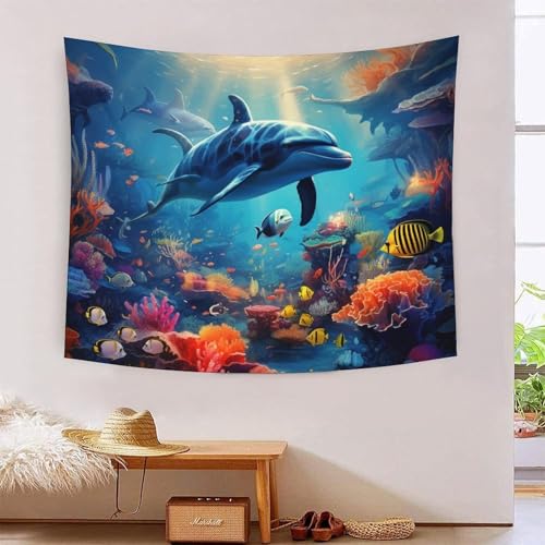 QQZNFTBVF Dolphins 3D Printing Tapestry for Living Room Bedroom Decorations Wall Hanging Home Decor Wall Tapestries 130cmx150cm von QQZNFTBVF