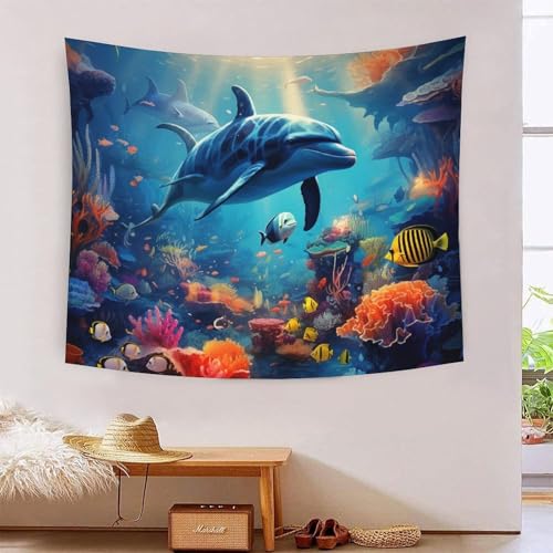 QQZNFTBVF Dolphins 3D Printing Tapestry for Living Room Bedroom Decorations Wall Hanging Home Decor Wall Tapestries 180cmx230cm von QQZNFTBVF