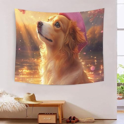 QQZNFTBVF Golden Retriever 3D Printing Tapestry for Living Room Bedroom Decorations Wall Hanging Home Decor Poster 100cmx150cm von QQZNFTBVF
