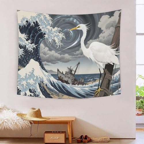 QQZNFTBVF Heron 3D Printing Tapestry for Living Room Bedroom Decorations Wall Hanging Home Decor Bedding 100cmx150cm von QQZNFTBVF