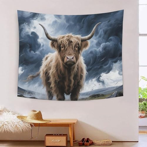 QQZNFTBVF Highland Cattle 3D Printing Tapestry for Living Room Bedroom Decorations Wall Hanging Home Decor Poster 180cmx230cm von QQZNFTBVF