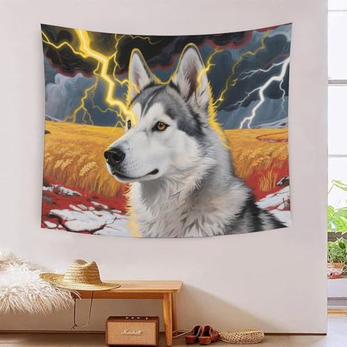 QQZNFTBVF Husky 3D Printing Tapestry for Living Room Bedroom Decorations Wall Hanging Home Decor Poster 180cmx230cm von QQZNFTBVF