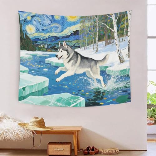 QQZNFTBVF Husky 3D Printing Tapestry for Living Room Bedroom Decorations Wall Hanging Home Decor Poster 70cmx100cm von QQZNFTBVF