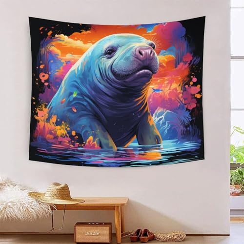 QQZNFTBVF Manatees 3D Printing Tapestry for Living Room Bedroom Decorations Wall Hanging Home Decor Poster 130cmx150cm von QQZNFTBVF