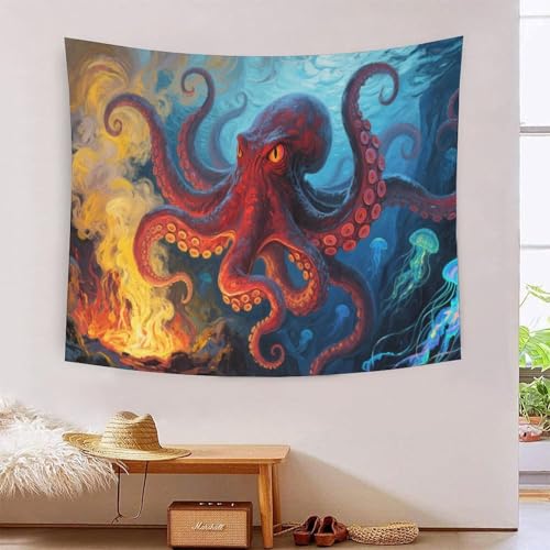 QQZNFTBVF Octopus 3D Printing Tapestry for Living Room Bedroom Decorations Wall Hanging Home Decor Poster 100cmx150cm von QQZNFTBVF