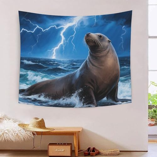 QQZNFTBVF Sea Lion 3D Printing Tapestry for Living Room Bedroom Decorations Wall Hanging Home Decor Bedding 130cmx150cm von QQZNFTBVF