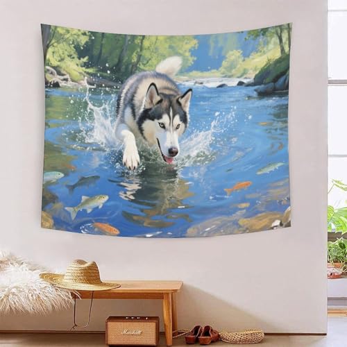 QQZNFTBVF Siberian Husky 3D Printing Tapestry for Living Room Bedroom Decorations Wall Hanging Home Decor Poster 150cmx200cm von QQZNFTBVF