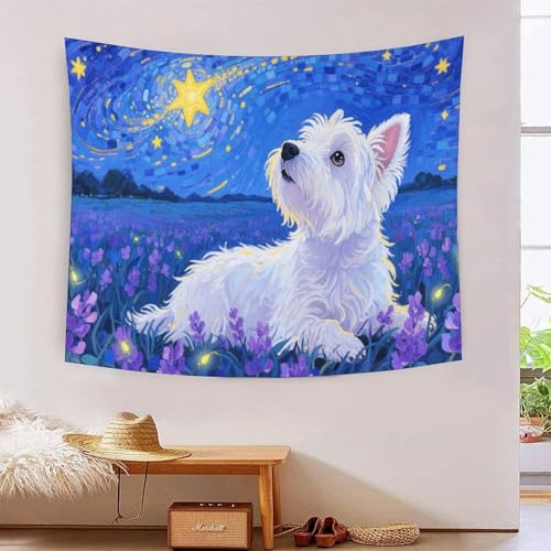QQZNFTBVF West Highland White Terrier 3D Printing Tapestry for Living Room Bedroom Decorations Wall Hanging Home Decor Beach Blanket 100cmx150cm von QQZNFTBVF
