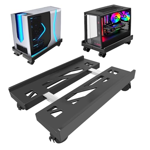 QQdou PC Ständer, Verstellbarer Universal Desktop Computer Tower Stand, Mobiler CPU halterung Unter dem Schreibtisch, mit rollenden feststellbaren Lenkrollen(Schwarz-A) von QQdou