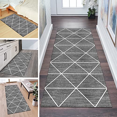 QQrunner Küchenteppich rutschfest Läufer Flur 60x250cm Teppichläufer Modern Grau Waschbar Meterware Schlafzimmer Korridor Teppich Lang, Länge Anpassbare, 60/70/ 80/90/ 100/110/ 120cm Breit von QQrunner