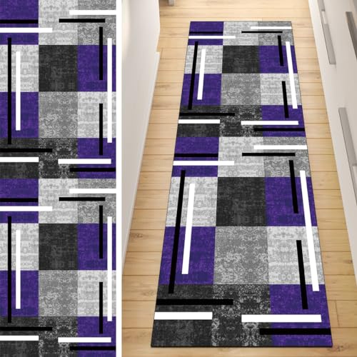 QQrunner Läufer Flur Küche rutschfest Teppich Patchwork 70x220CM Teppichläufer Lang Grau Lila Kücheläufer Waschbar Meterware Korridor Polyester Wohnzimmer Schlafzimmer QQrunner Läufer Flur Küche rutschfest Teppich Patchwork 70x220CM Teppichläufer Lang Grau Lila Kücheläufer Waschbar Meterware Korridor Polyester Wohnzimmer Schlafzimmer von QQrunner