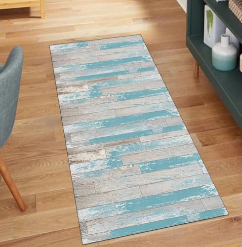 QQrunner 3D Teppich Läufer Flur Meterware rutschfest Grau Blau 80x550CM Teppichläufer Lang Waschbar Patchwork Küchenläufer Korridor Polyester Wohnzimmer Schmutzfangmatte von QQrunner
