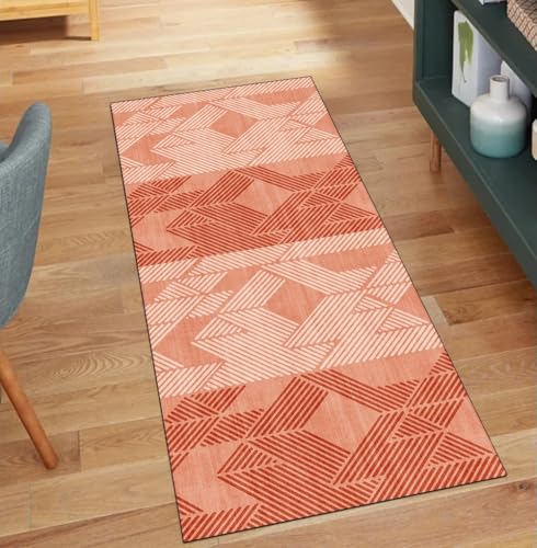 QQrunner Abstrakt Teppich Läufer Flur rutschfest Waschbar 110x220CM Teppichläufer Küchenteppich Meterware Lang Rot Korridor Kücheläufer von QQrunner