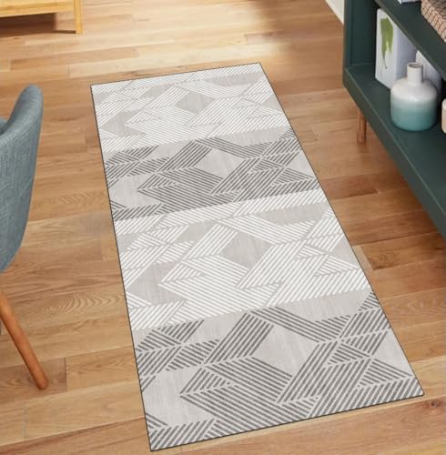 QQrunner Abstrakt Teppich Läufer Flur rutschfest Waschbar 120x1300CM Teppichläufer Küchenteppich Meterware Lang Beige Grau Korridor Kücheläufer von QQrunner