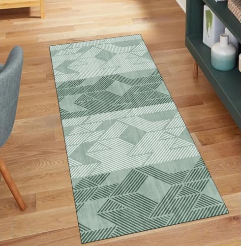 QQrunner Abstrakt Teppich Läufer Flur rutschfest Waschbar 50x220CM Teppichläufer Küchenteppich Meterware Lang Dunkel Grün Korridor Kücheläufer von QQrunner