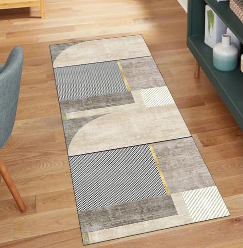 QQrunner Beige Teppich Läufer Flur rutschfest Lang 70x450CM Teppichläufer Meterware Waschbar Modern Küchenläufer Korridor Polyester Wohnzimmer Schmutzfangmatte von QQrunner
