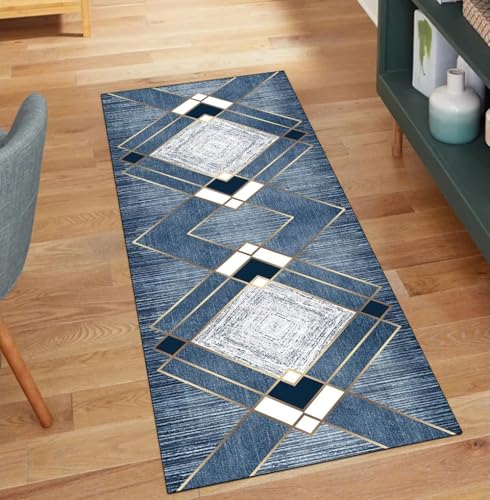 QQrunner Blau Teppich Läufer Flur Modern, 50x100CM Teppichläufer rutschfest Meterware Kücheteppich Waschbar Lang Korridor Polyester Wohnzimmer Schmutzfangmatte QQrunner Blau Teppich Läufer Flur Modern, 50x100CM Teppichläufer rutschfest Meterware Kücheteppich Waschbar Lang Korridor Polyester Wohnzimmer Schmutzfangmatte von QQrunner