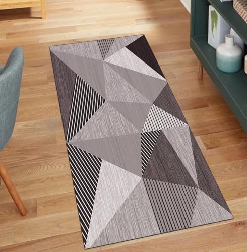 QQrunner Geometrisch Teppich Läufer Flur Lang Meterware Waschbar Grau 60x200CM Kücheteppich rutschfest Teppichläufer Korridor Polyester Wohnzimmer Schmutzfangmatte von QQrunner