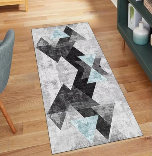 QQrunner Grau Läufer Küche Waschbar rutschfest 110x1100CM Teppich Läufer Flur Lang Meterware Geometrisch Teppichläufer Korridor Polyester Wohnzimmer Schmutzfangmatte von QQrunner