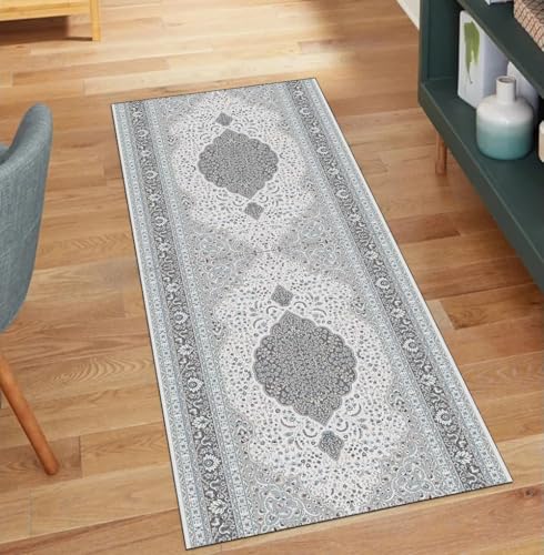 QQrunner Grau Läuferflur Waschbar Vintage 100x600CM Kücheteppich rutschfest Teppichläufer Meterware Lang Korridor Polyester Wohnzimmer Schmutzfangmatte QQrunner Grau Läuferflur Waschbar Vintage 100x600CM Kücheteppich rutschfest Teppichläufer Meterware Lang Korridor Polyester Wohnzimmer Schmutzfangmatte von QQrunner