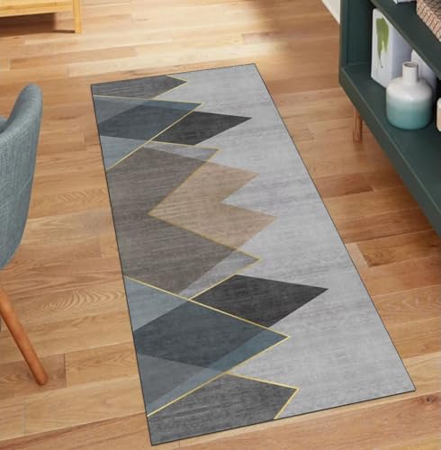 QQrunner Grau Teppich Läufer Flur, Patchwork 50x900CM Teppichläufer rutschfest Meterware Kücheteppich Waschbar Lang Korridor Polyester Wohnzimmer Schmutzfangmatte von QQrunner