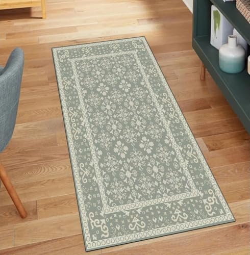 QQrunner Grün Teppich Läufer Flur Waschbar Vintage 40x150CM Kücheteppich rutschfest Meterware Teppichläufer Lang Korridor Polyester Wohnzimmer Schmutzfangmatte QQrunner Grün Teppich Läufer Flur Waschbar Vintage 40x150CM Kücheteppich rutschfest Meterware Teppichläufer Lang Korridor Polyester Wohnzimmer Schmutzfangmatte von QQrunner