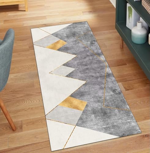 QQrunner Küche Läufer rutschfest Waschbar Grau 120x250CM Teppich Läufer Flur Lang Meterware Modern Teppichläufer Korridor Polyester Wohnzimmer Schmutzfangmatte von QQrunner