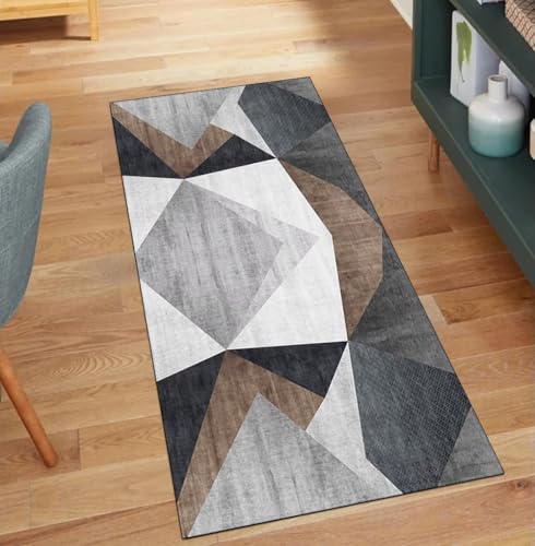 QQrunner Kücheläufer Grau Braun 80x850CM Teppichläufer rutschfest Meterware Patchwork Teppich Läufer Flur Waschbar Lang Korridor Polyester Wohnzimmer Schmutzfangmatte von QQrunner