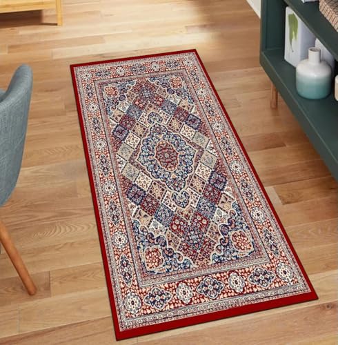 QQrunner Kücheläufer Meterware Lang Vintage Rot 100x750CM Kücheteppich rutschfest Waschbar Teppich Läufer Flur Korridor Polyester Wohnzimmer Schmutzfangmatte von QQrunner