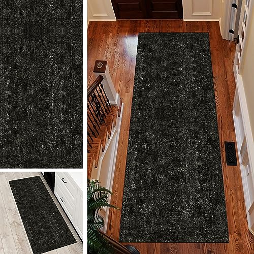 QQrunner Kücheläufer Waschbar Läufer Teppich Lang Flur rutschfest Schwarz 60x120cm Meterware Abstrakt Teppichmatten Waschbar Korridor Wohnzimmer Schlafzimmer 40-120cm Breit, Anpassbare Größe von QQrunner